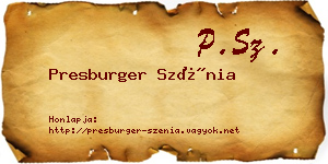Presburger Szénia névjegykártya